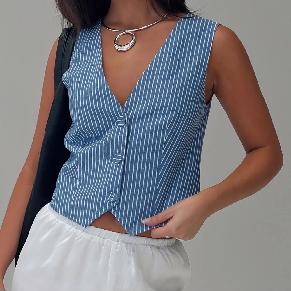Blue Striped Sleeveless Vest
